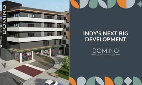 Blog: The First Domino to Fall Cover graphic with text and image of apartment building