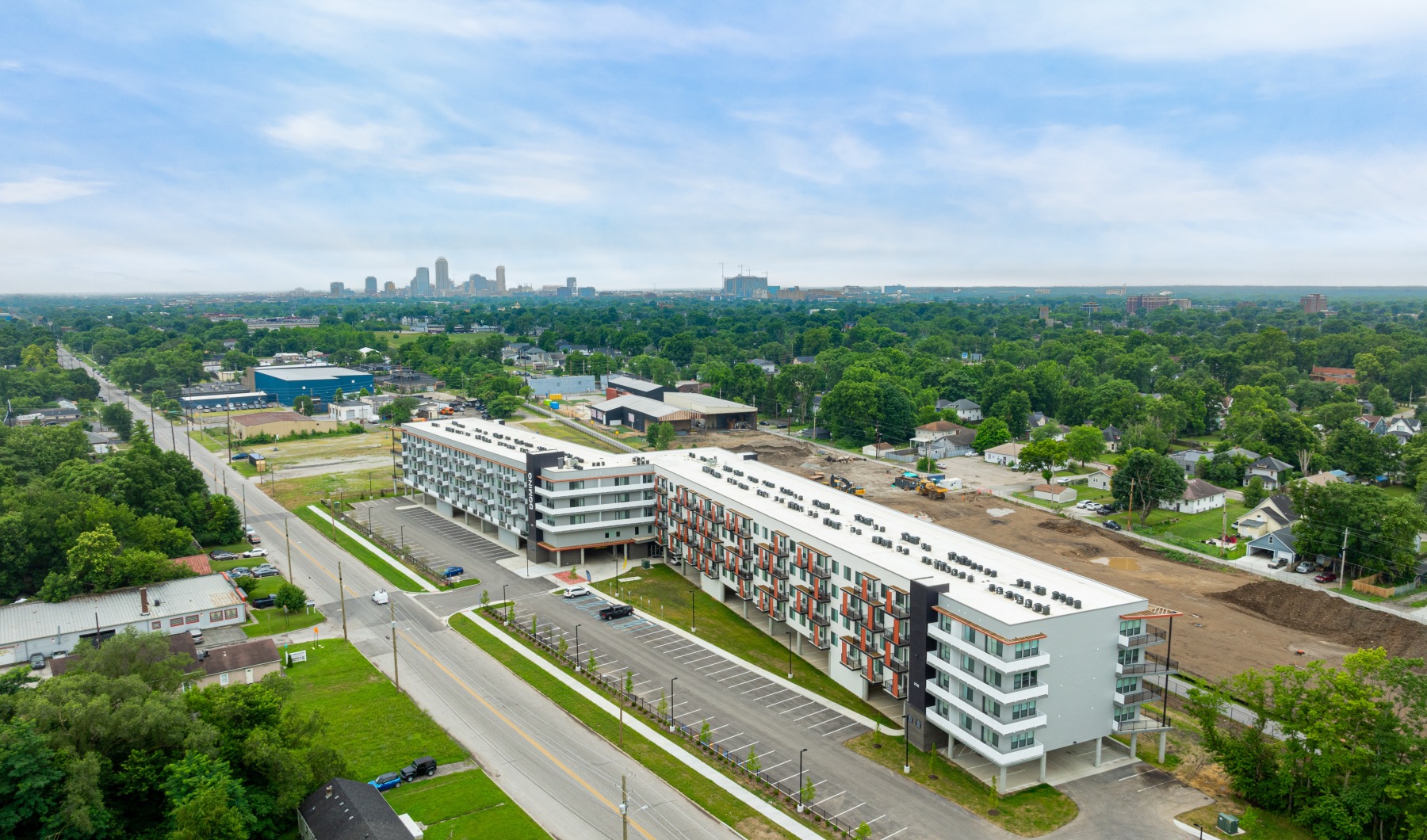 Apartments on the Monon Trail in Indianapolis Aerial view of an apartment complex